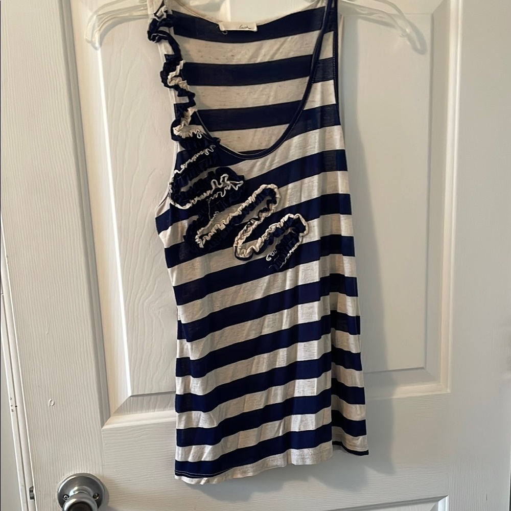 Navy and Off white/light tan Striped Tank Top